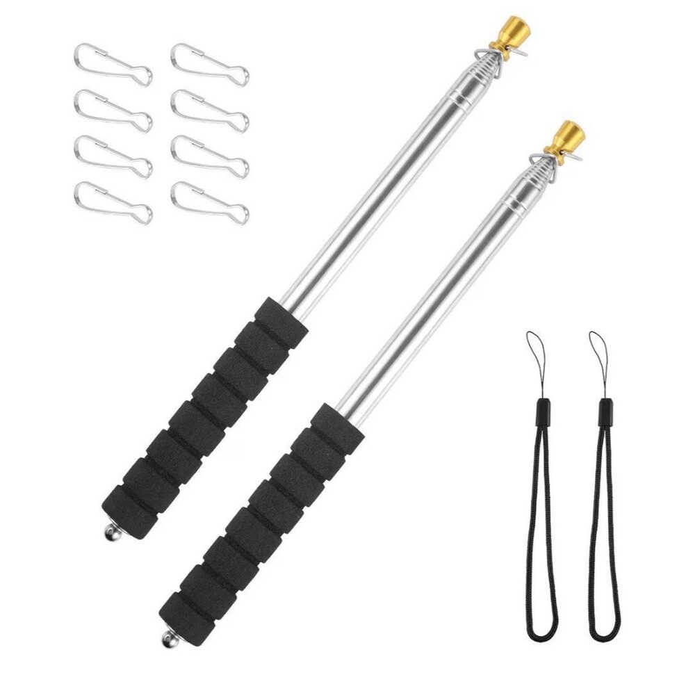 2pcs 9.84ft Telescopic Handheld Flagpoles with Clips, Stainless Steel Telescopic